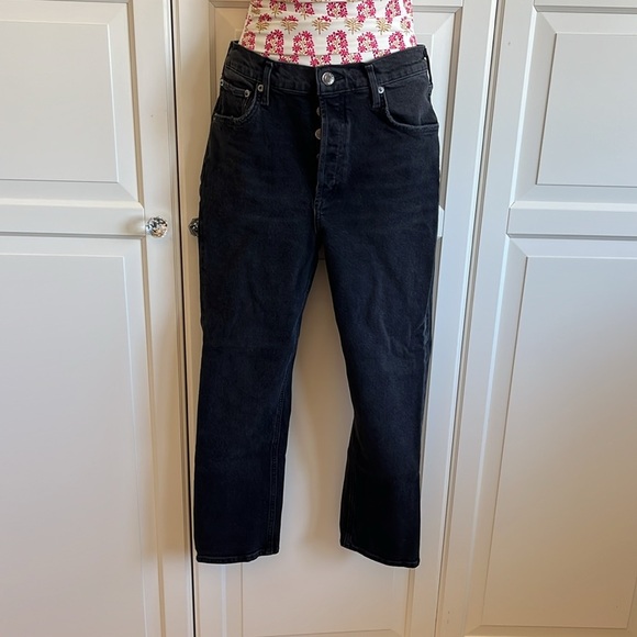 Agolde Riley High Rise Straight Crop in panoramic Black Size 28. - Picture 6 of 14